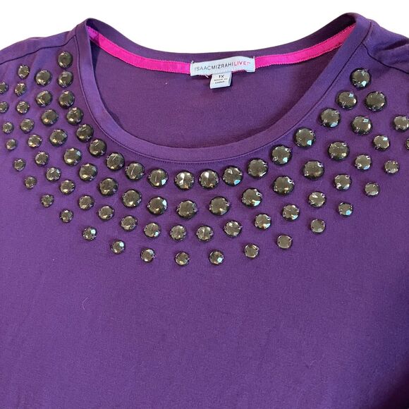 Susan Graver & Isaac Mizrahi Bejeweled Bead Sparkle Tops Women's Sz. 1x Lot of 2 - Picture 3 of 14